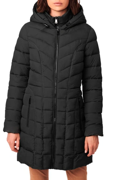 Bernardo Water Resistant Packable Hooded Puffer Coat With Removable Bib Insert In Black