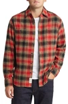 Schott Two-pocket Flannel Long Sleeve Button-up Shirt In Black/ Red