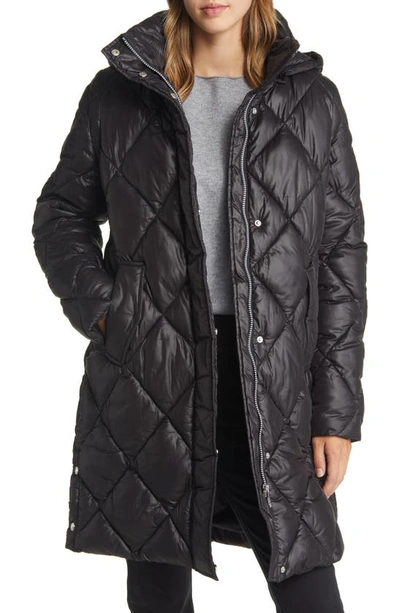 Sam Edelman Longline Hooded Quilted Puffer Jacket In Black