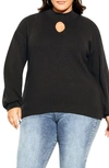 City Chic Evelyn Keyhole Mock Neck Sweater In Black