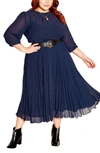City Chic Love Pleat Belted Dress In Navy