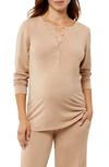 A Pea In The Pod Long Sleeve Maternity Henley Shirt In Warm Taupe