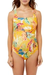 A Pea In The Pod Square Neck One-piece Maternity Swimsuit In Mango Print