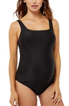A Pea In The Pod Square Neck One-piece Maternity Swimsuit In Black