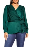 City Chic Trendy Plus Size Opulent High Low V-neck Top In Emerald