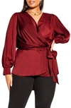 City Chic Opulent High-low Faux Wrap Top In True Red