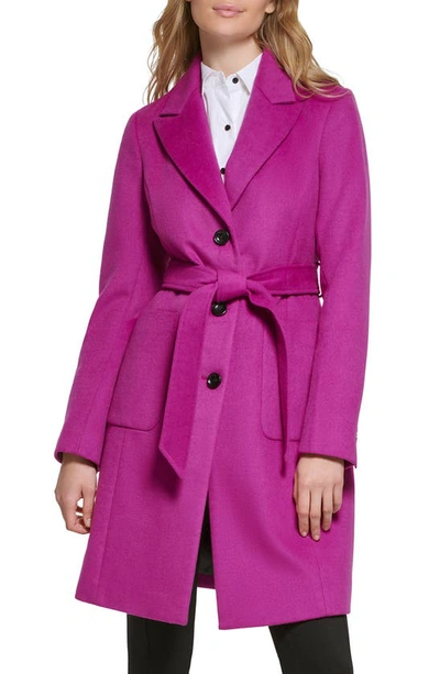 Karl Lagerfeld Women's Belted Notched-collar Wrap Coat In Berry