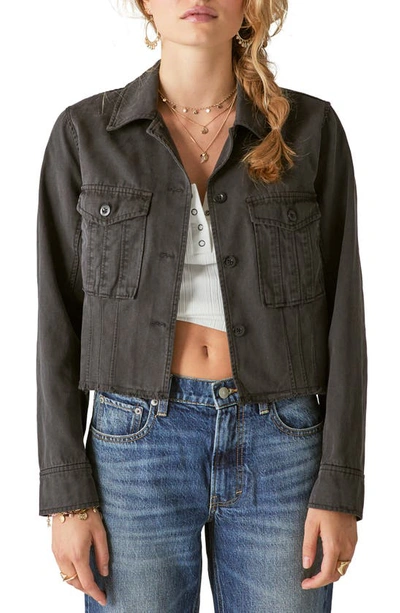 Lucky Brand Women's Cotton Distressed Cropped Trucker Jacket In Grey