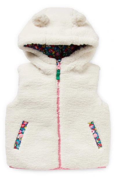 Mini Boden Kids' High Pile Fleece Reversible Hooded Vest In Multi Patchwork Floral