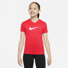 Nike Dri-fit Big Kids' Swoosh Training T-shirt In Light Crimson