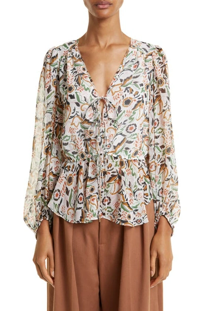 Ted Baker Brienna Floral Print Woven Blouse In Ivory