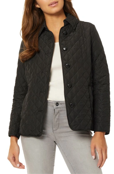 Jones New York Quilted Button Front Jacket In Black