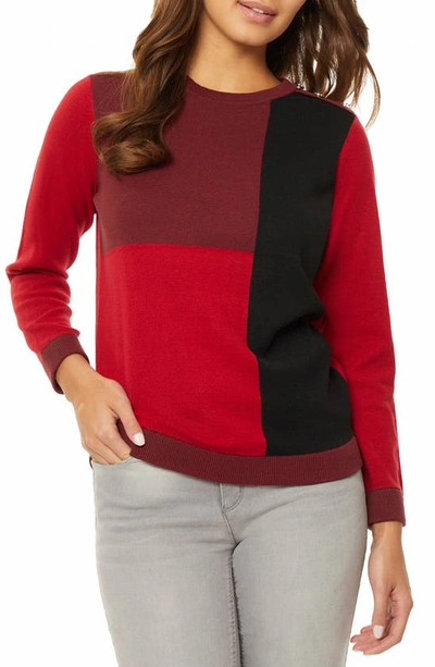 Jones New York Women's Color Block Crew Neck Sweater In Red