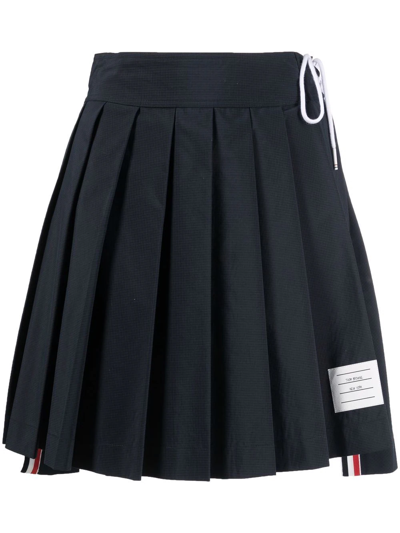 Thom Browne Pleated Drop-hem Mini Skirt In Blue
