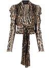 Proenza Schouler Plunging Leopard-print Puff-sleeve Crepe De Chine Top In 969 Brown Multi