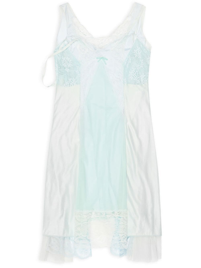 Balenciaga Patched Lace-trim Satin Slip Dress In Light Blue