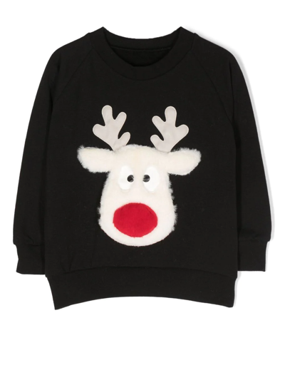 Wauw Capow By Bangbang Kids' Red Nose Crew Neck Sweatshirt In Schwarz