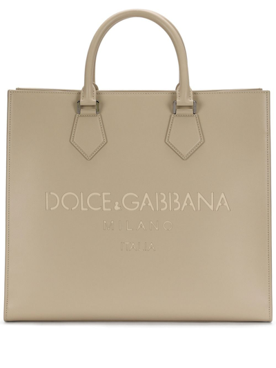 Dolce & Gabbana Laser-cut Logo Tote Bag In Neutrals
