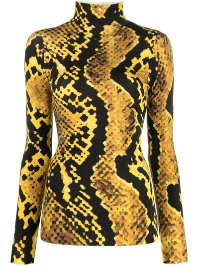 Az Factory Thebe Magugu Snakeskin-print Compact Knit Turtleneck Sweater In Yellow