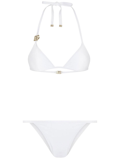 Dolce & Gabbana Logo-plaque Halterneck Bikini Set In White