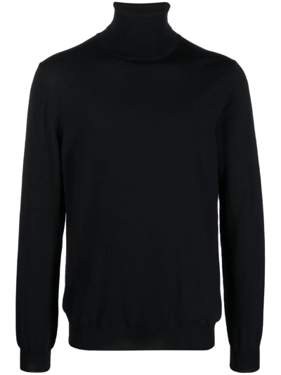 Zanone Roll-neck Virgin Wool Blend Jumper In Black