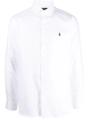 Polo Ralph Lauren Long-sleeve Button-up Shirt With Pointed Collar And Embroidered Logo In Weiss