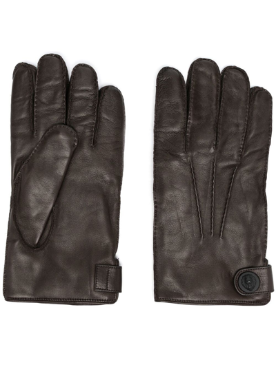 Billionaire Leather Logo-embossed Button Gloves In Braun