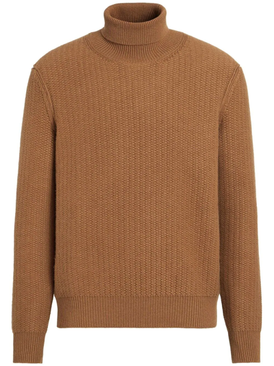 Zegna Oasi Cashmere Roll-neck Jumper In Brown