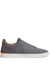 Zegna Men's Triple Stitch Wool Low Top Slip-on Sneakers In Blk Sld