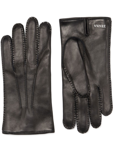Zegna Cashmere-lined Leather Gloves In Black