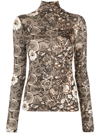 Ulla Johnson Aurelia Printed Tricot Turtleneck Top In Yellow,red