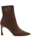 Alexandre Birman Myra Tresse Woven Leather Booties In Brown