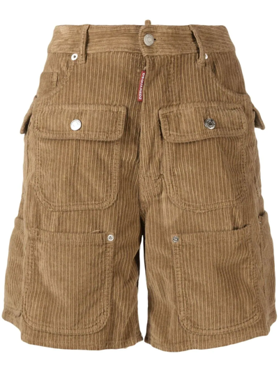 Dsquared2 Multi-pocket Corduroy Knee-length Shorts In Brown