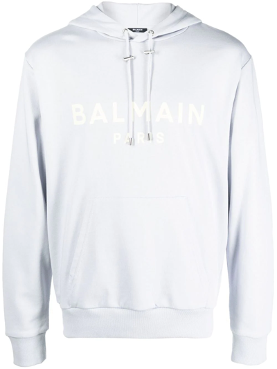 Balmain Logo-print Pullover Hoodie In Blue