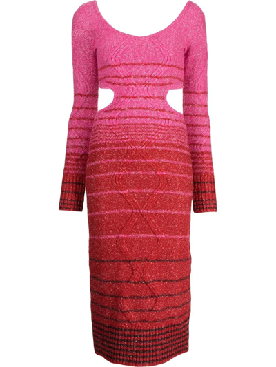 Staud Stripe-print Cut-out Dress In Red