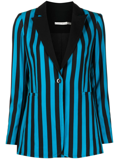 Alice And Olivia Breann Striped Long Fitted Blazer In Nocolor
