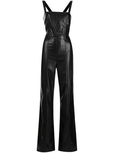 Alice And Olivia Faux Leather Corset Jumpsuit In Black