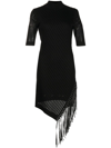 Simkhai Orla Asymmetric Pointelle Short Sleeve Sweater Dress In Schwarz