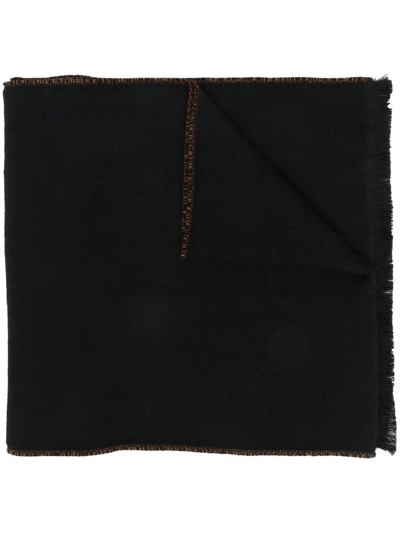 Zegna Frayed-edge Wool Scarf In Black