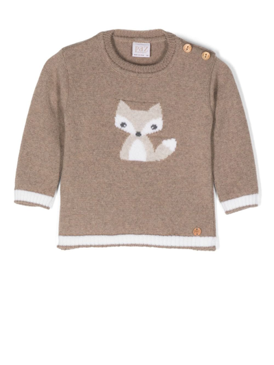 Paz Rodriguez Babies' Fox-knit Wool Jumper In Braun