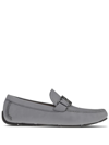 Ferragamo Logo-plaque Leather Loafers In Grey