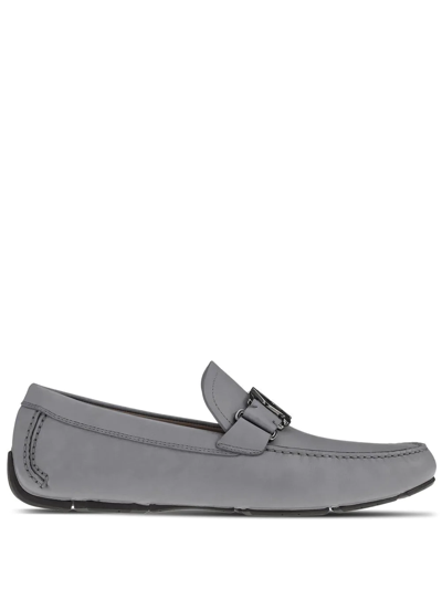 Ferragamo Logo-plaque Leather Loafers In Grey