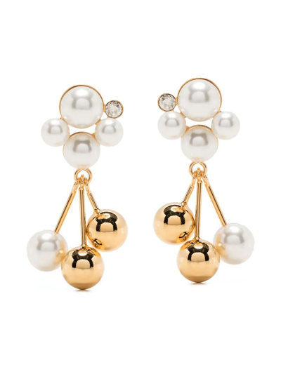 Erdem Faux-pearl Cluster Earrings In Gold