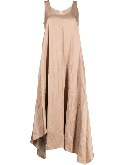 Forme D'expression Belted Asymmetric-hem Dress In Braun