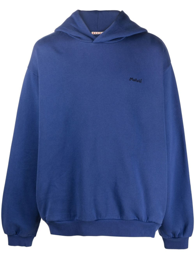 Marni Men's Painted-back Pullover Hoodie In Blue