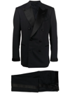 Tom Ford Satin-trimmed Wool And Silk Pant Suit In Black