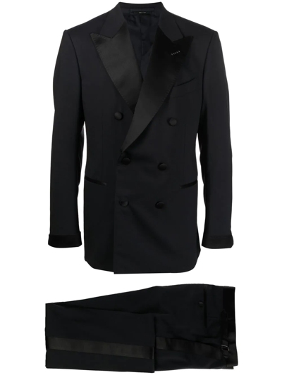 Tom Ford Silk-trim Double-breasted Suit In Black