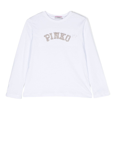 Pinko Bead-embellished Long-sleeve T-shirt In Weiss