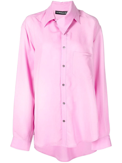 Y/project Embroidered-logo Asymmetric-collar Shirt In Rosa