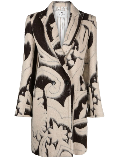Etro Double-breasted Coat In Nude